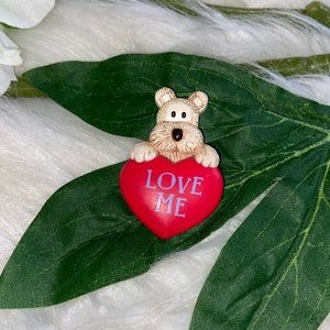 Vintage Hallmark Valentines DOG HEART PUPPY “Love Me”Holiday Brooch